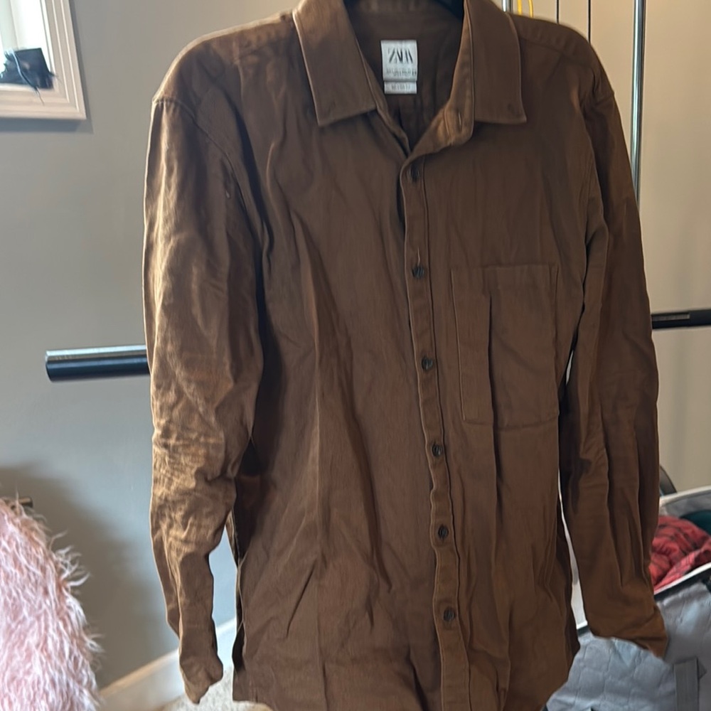 Zara Brown Button-Up Shirt